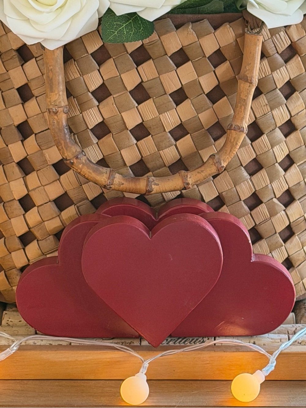 Red Wooden Layered Hearts Decor Romantic Shelf Mantel Tabletop